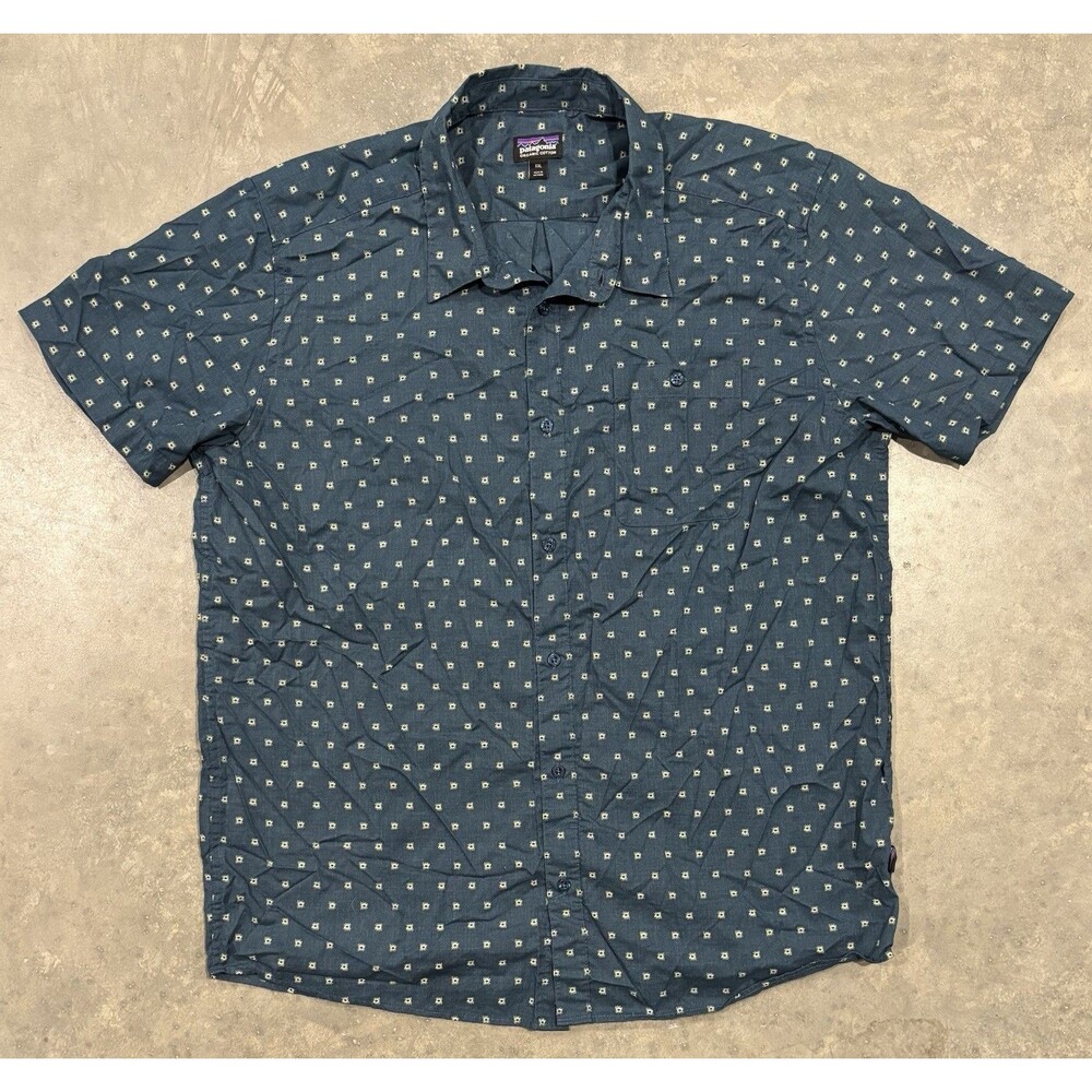 Patagonia Shirt Mens 2XL Blue Go to Button Up Woven Short Sleeve Geometric